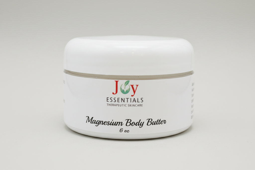 Joy Essentials Magnesium Body Butter in white jar