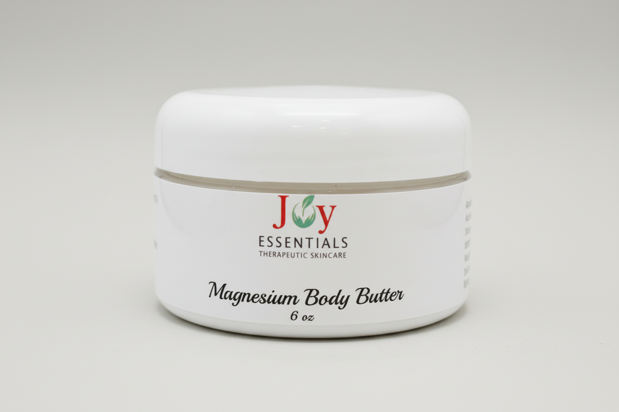 Joy Essentials Magnesium Body Butter in white jar