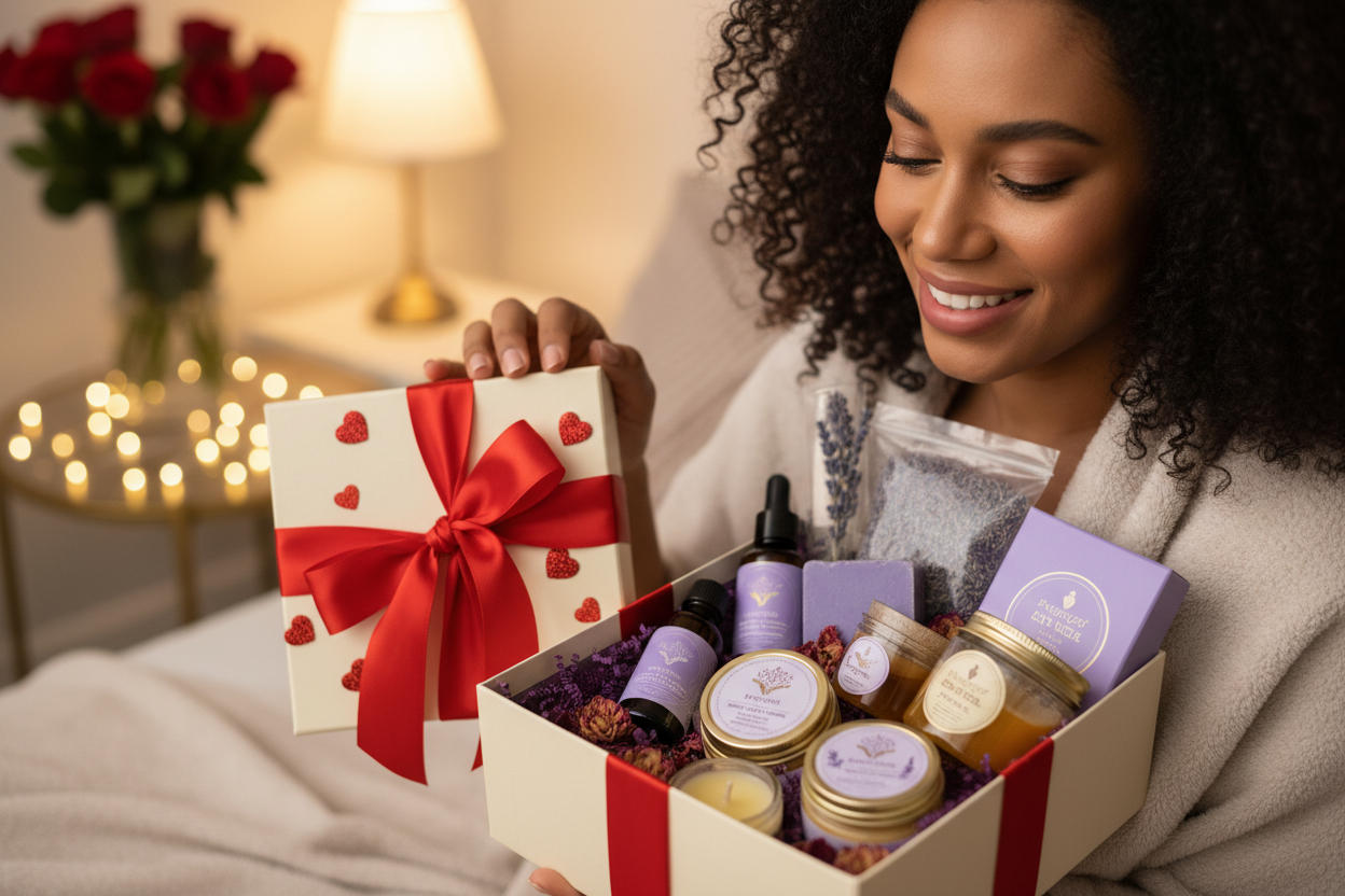 Multicultural Woman Receiving Valentine's Spa Gift